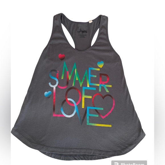 Hollywood Trash Tank Top Summer of Love Racer Back Gray Graphic Hearts Women S - Picture 1 of 11